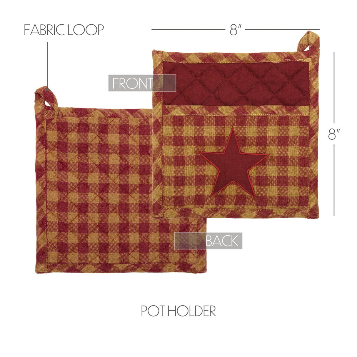 VHC Brands Burgundy Star 4PC Set 2 Oven Mitts and 2 Pot Holders
