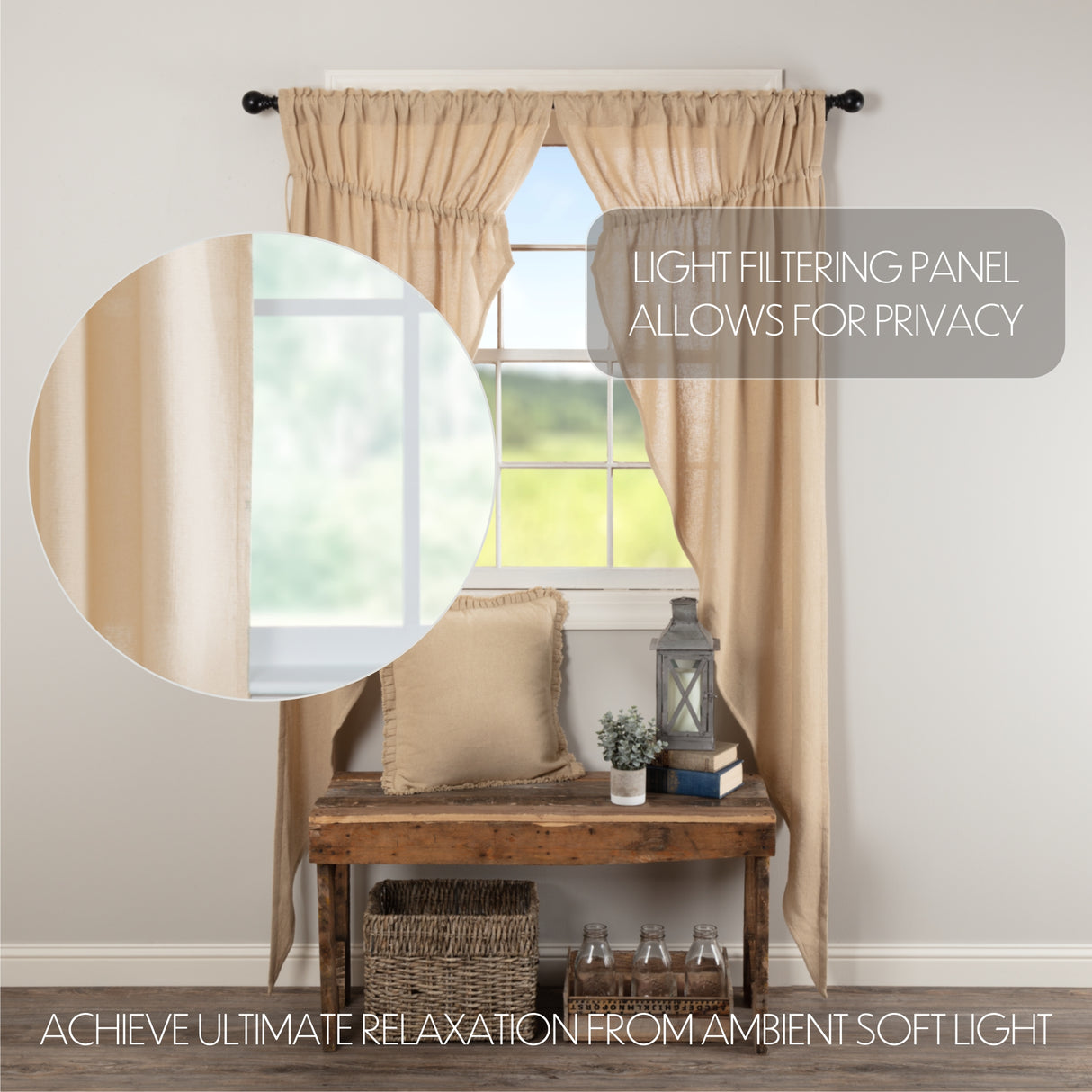 Burlap Vintage Prairie Long Panel Set of 2 84x36x18