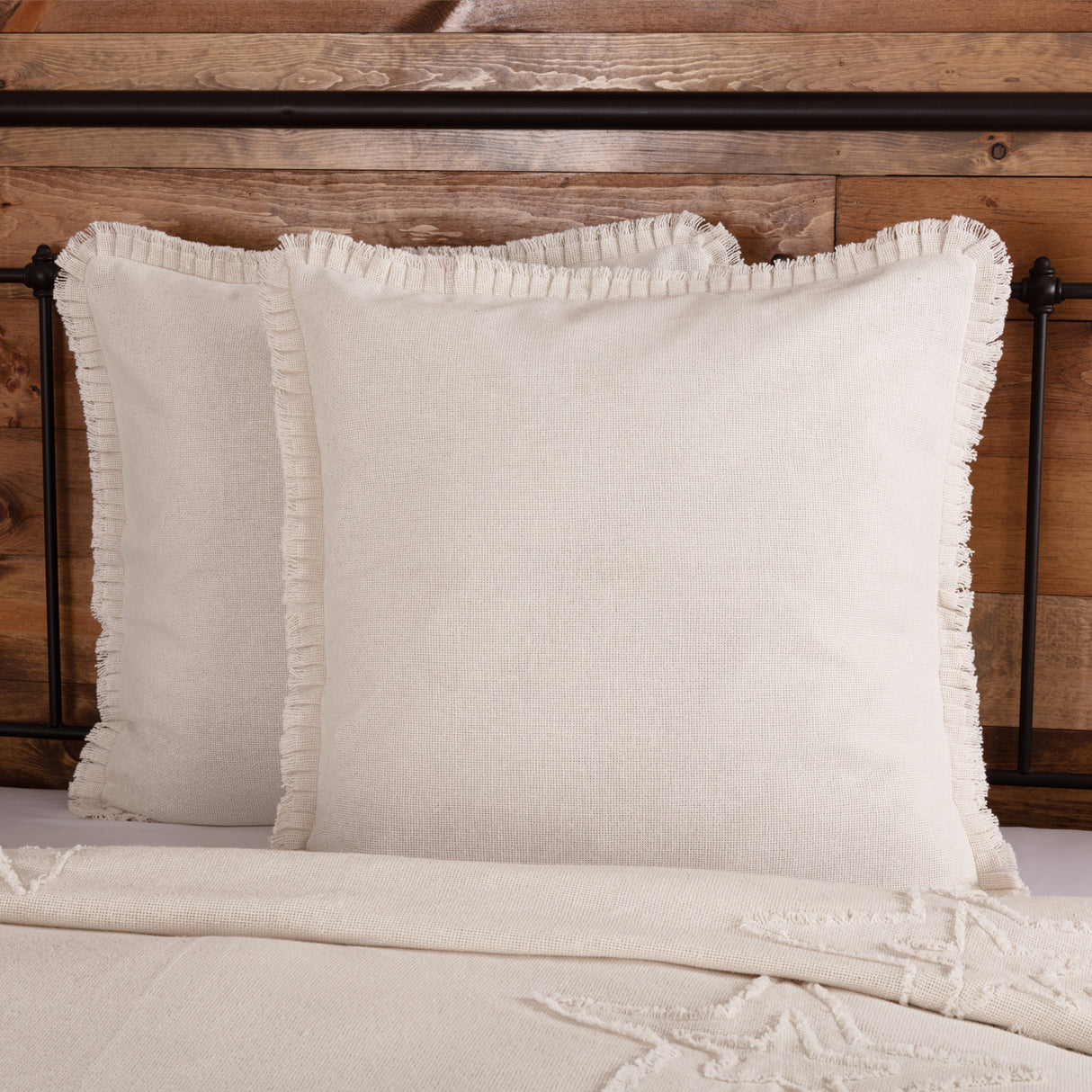 Burlap Fabric Euro Sham w/ Fringed Ruffle