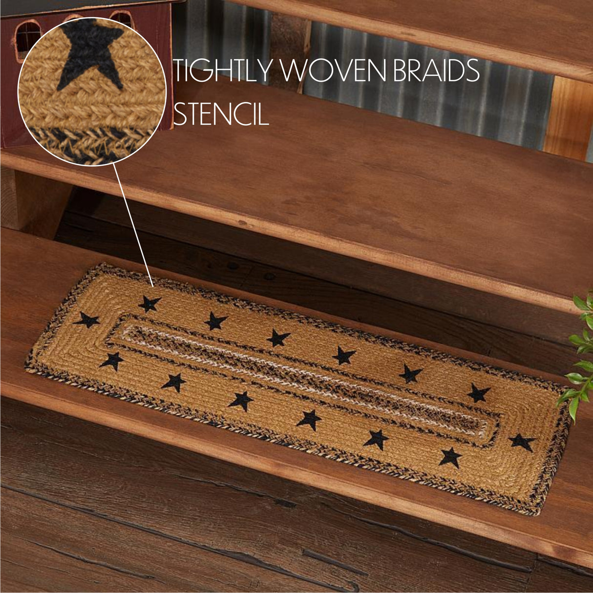 Kettle Grove Jute Stair Tread Stencil Stars Border Rect Latex 8.5x27, Set of 7