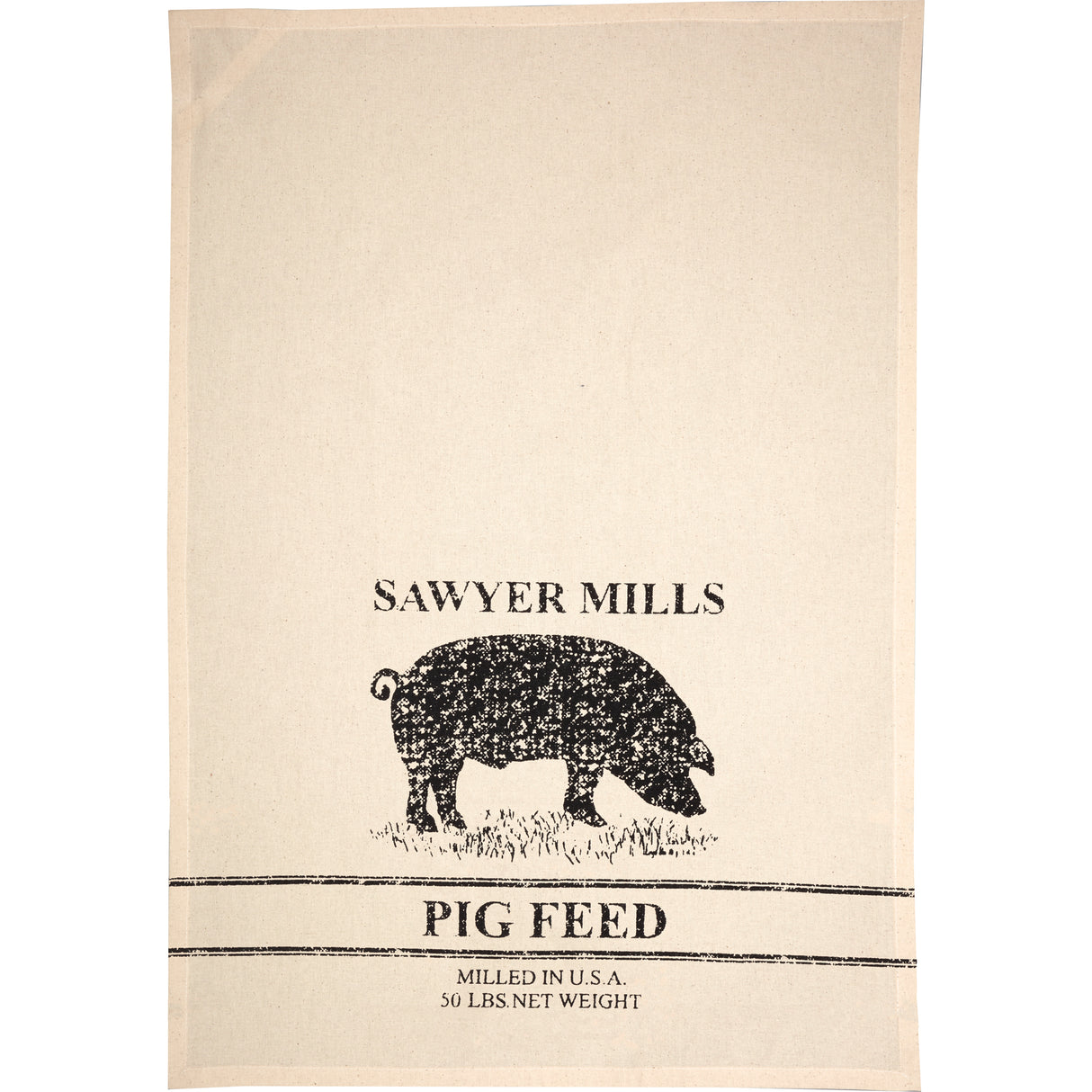 Sawyer Mill Charcoal Pig Muslin Unbleached Natural Tea Towel 19x28