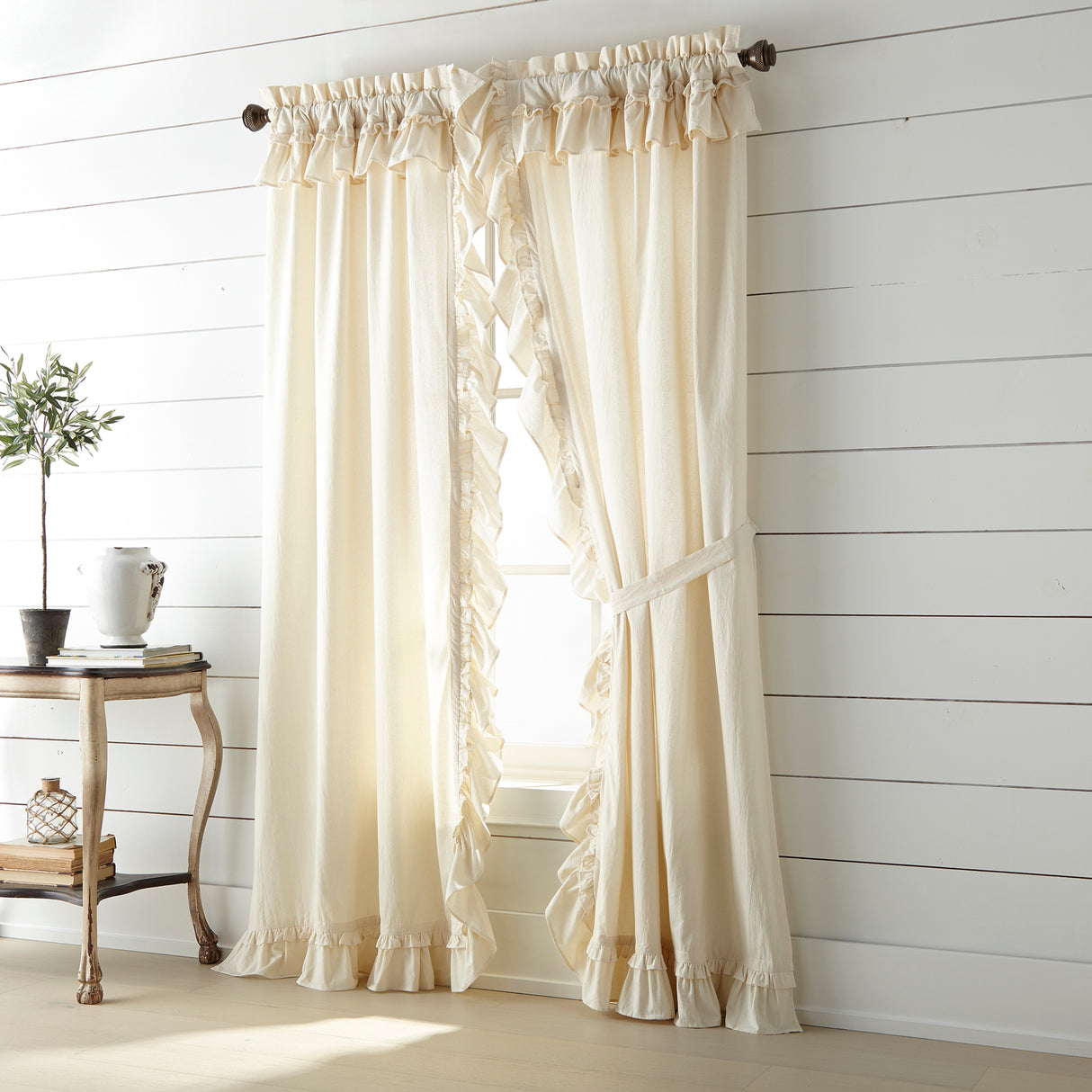 Muslin Ruffled Unbleached Natural Panel Set of 2 84x40