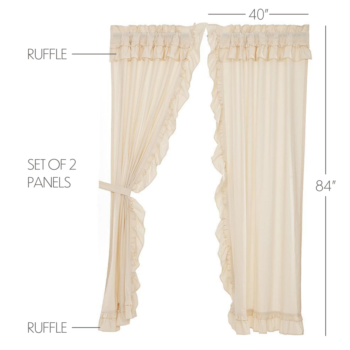 Muslin Ruffled Unbleached Natural Panel Set of 2 84x40