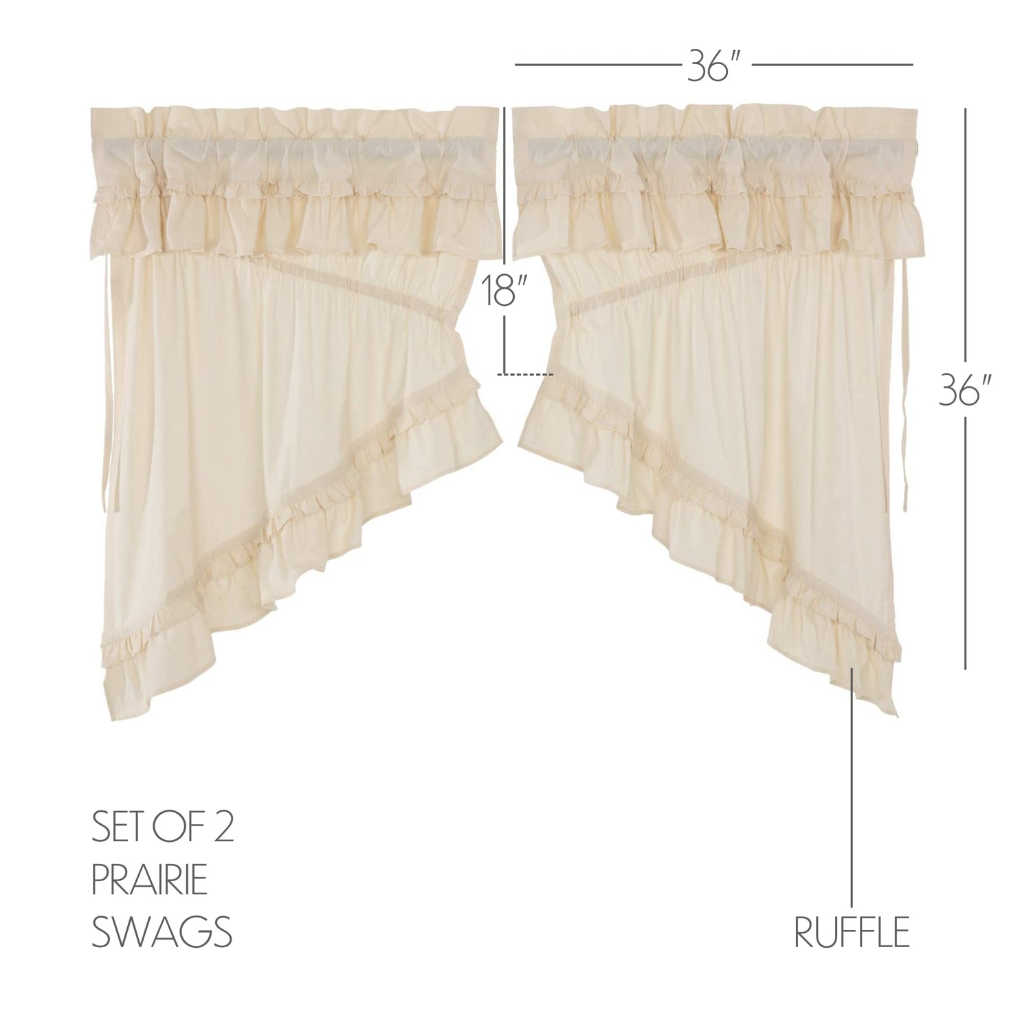 Muslin Ruffled Unbleached Natural Curtain Set