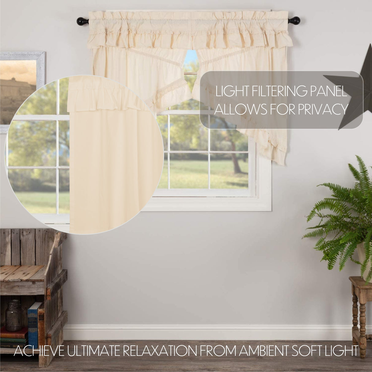 Muslin Ruffled Unbleached Natural Curtain Set
