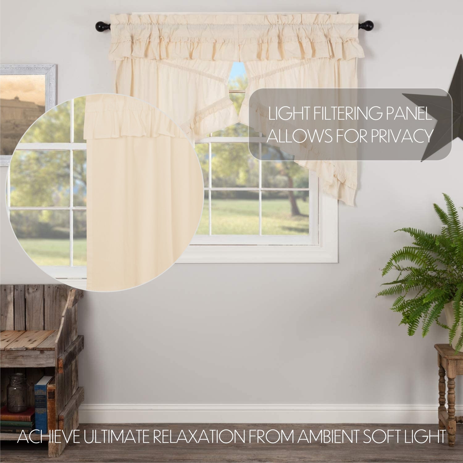 Muslin Ruffled Unbleached Natural Curtain Set