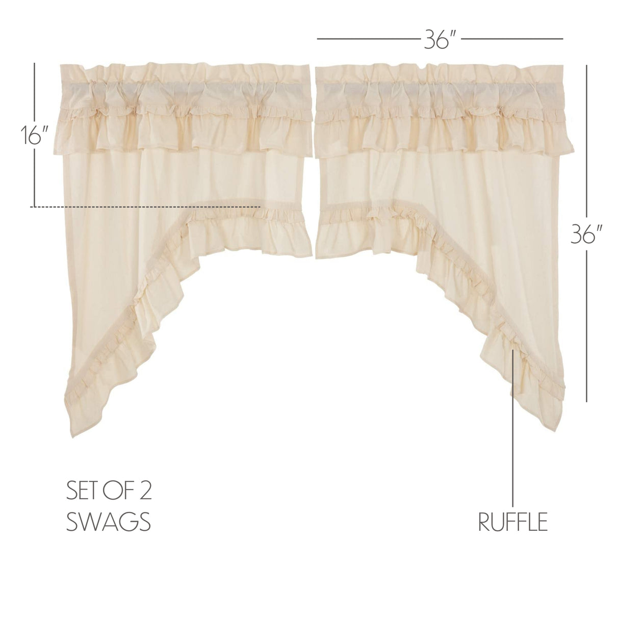 Muslin Ruffled Unbleached Natural Curtain Set