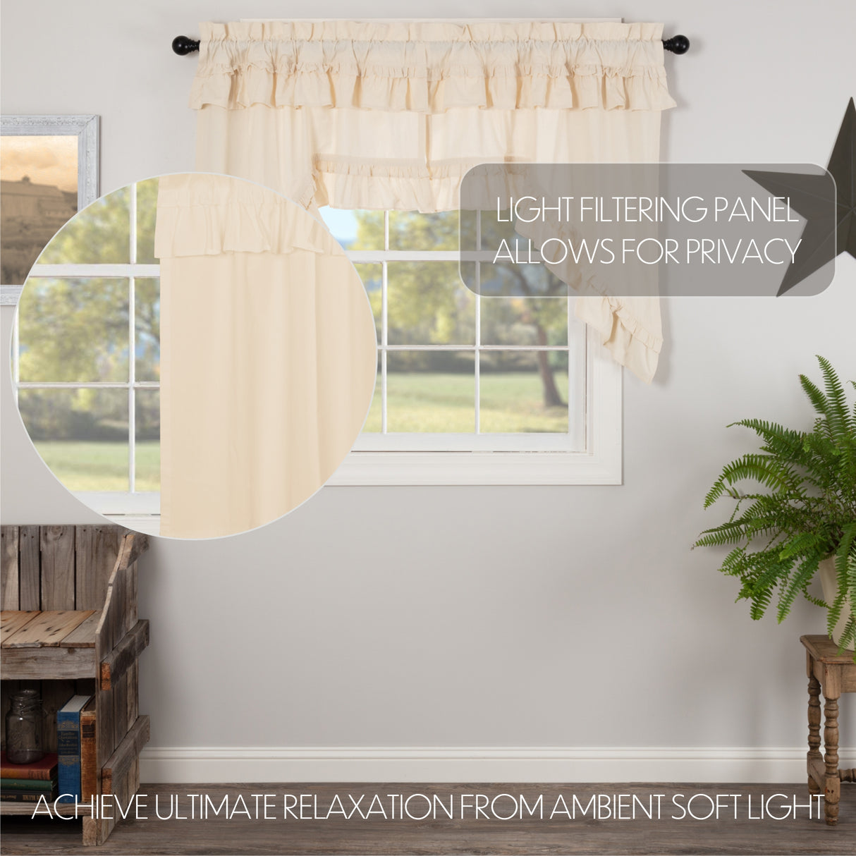Muslin Ruffled Unbleached Natural Curtain Set