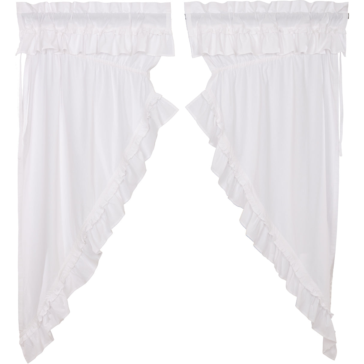 Muslin Ruffled Bleached White Prairie Short Panel Set of 2 63x36x18