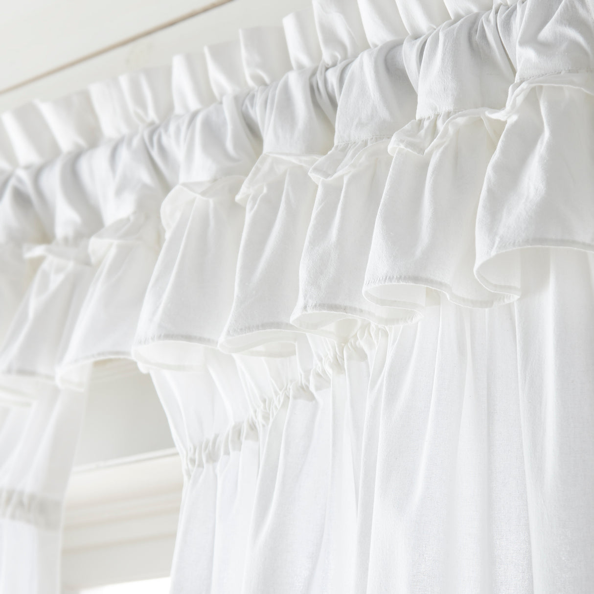 Muslin Ruffled Bleached White Prairie Short Panel Set of 2 63x36x18