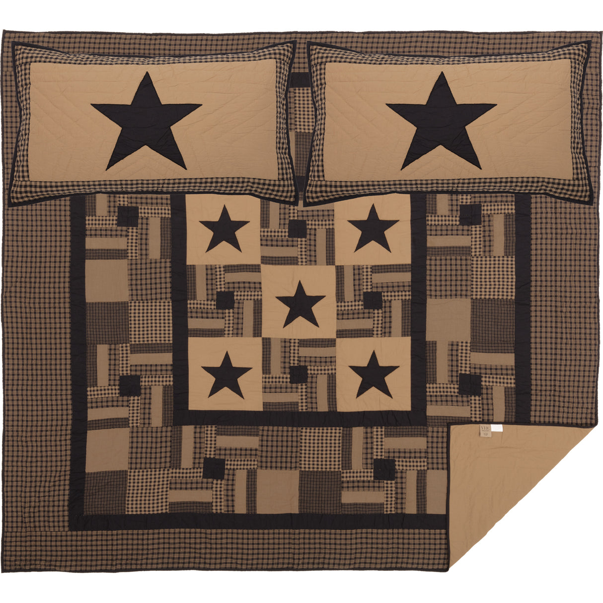 Black Check Star Quilt Set, Quilt w/ Sham
