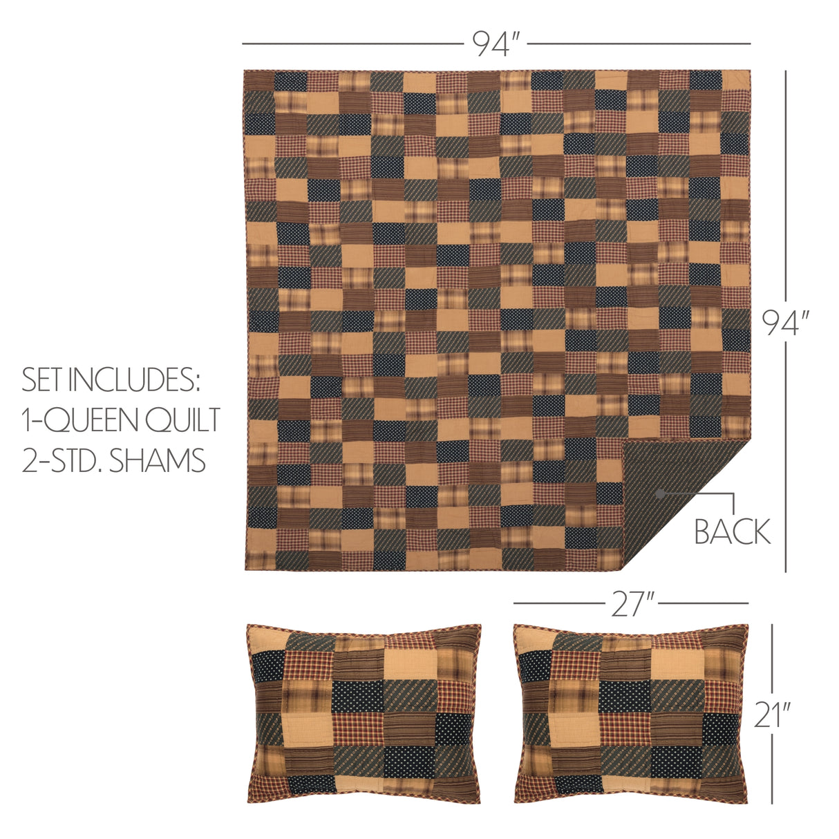 Patriotic Patch Quilt Set, Quilt w/ Sham