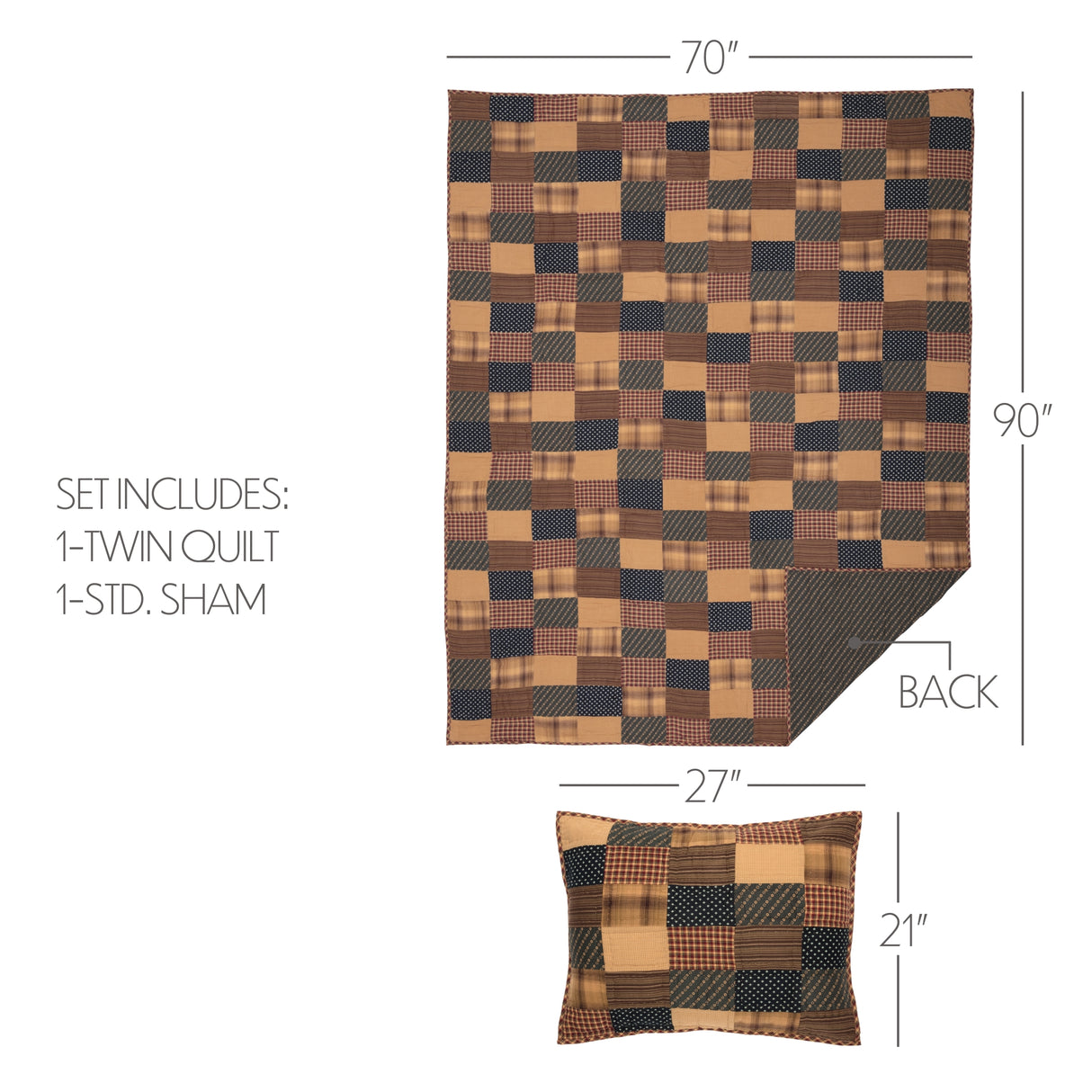 Patriotic Patch Quilt Set, Quilt w/ Sham