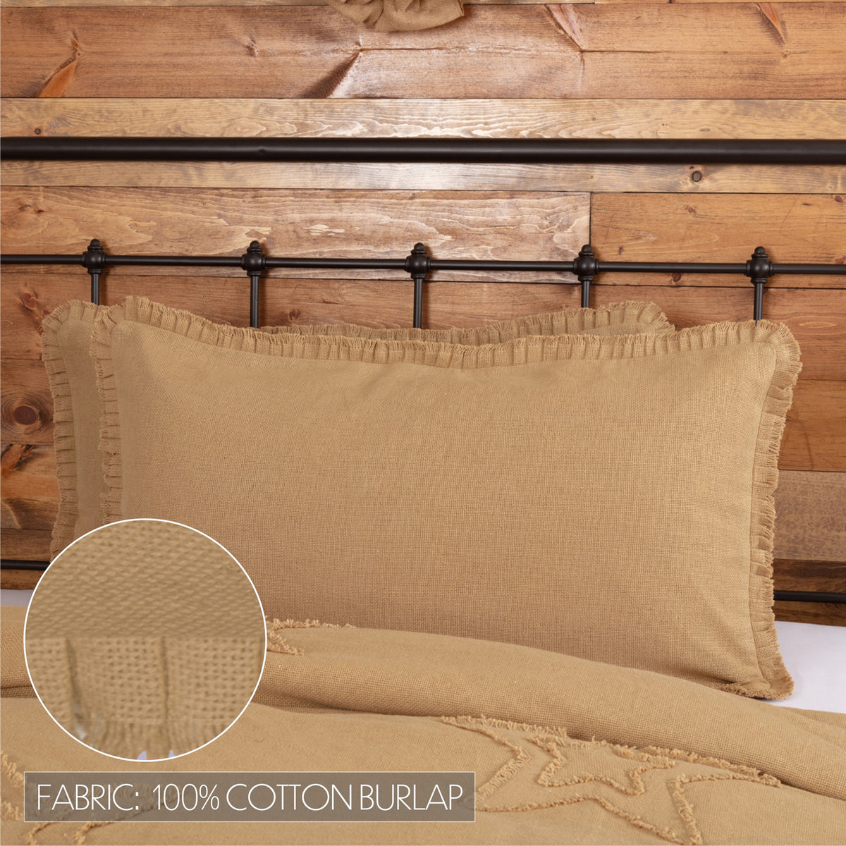 Burlap Natural King Sham w/ Fringed Ruffle 21x37, Set of 2