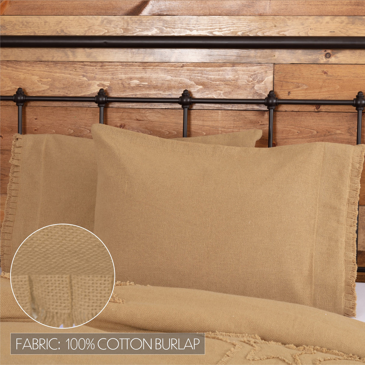 Burlap Pillow Case w/ Fringed Ruffle Set of 2