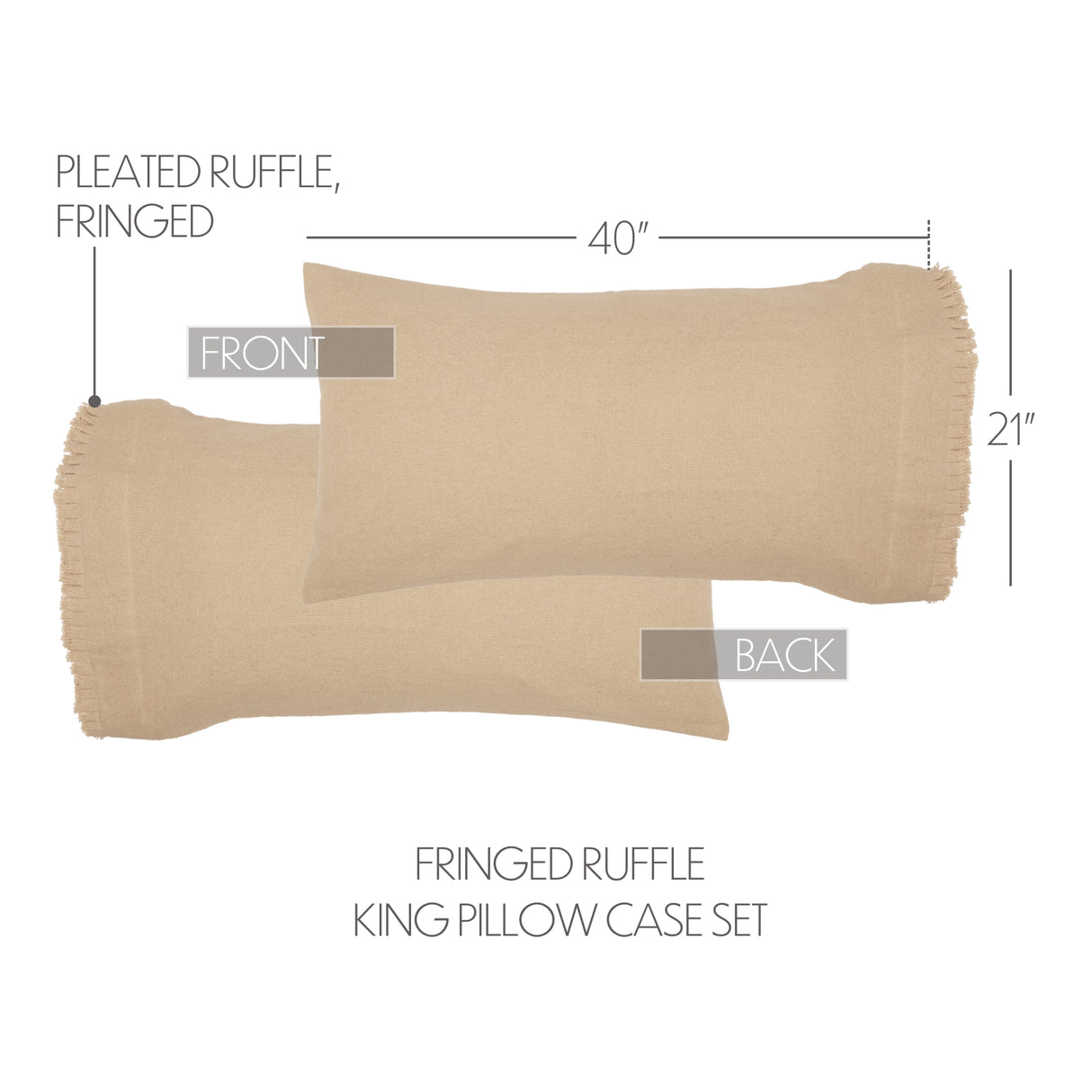 Burlap Pillow Case w/ Fringed Ruffle Set of 2