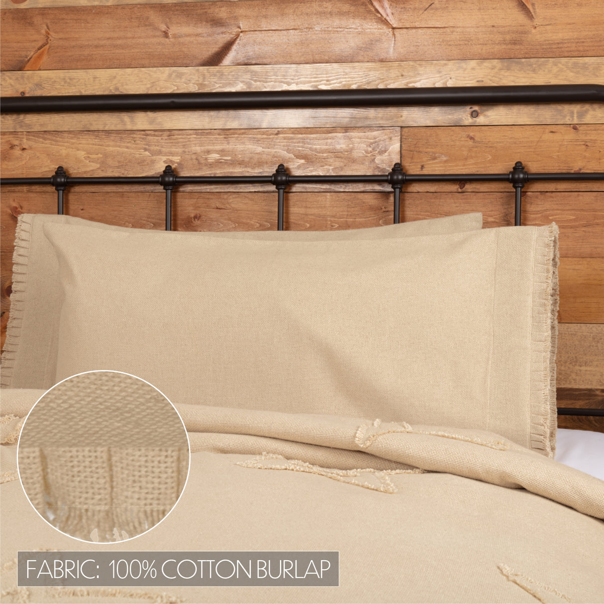 Burlap Pillow Case w/ Fringed Ruffle Set of 2