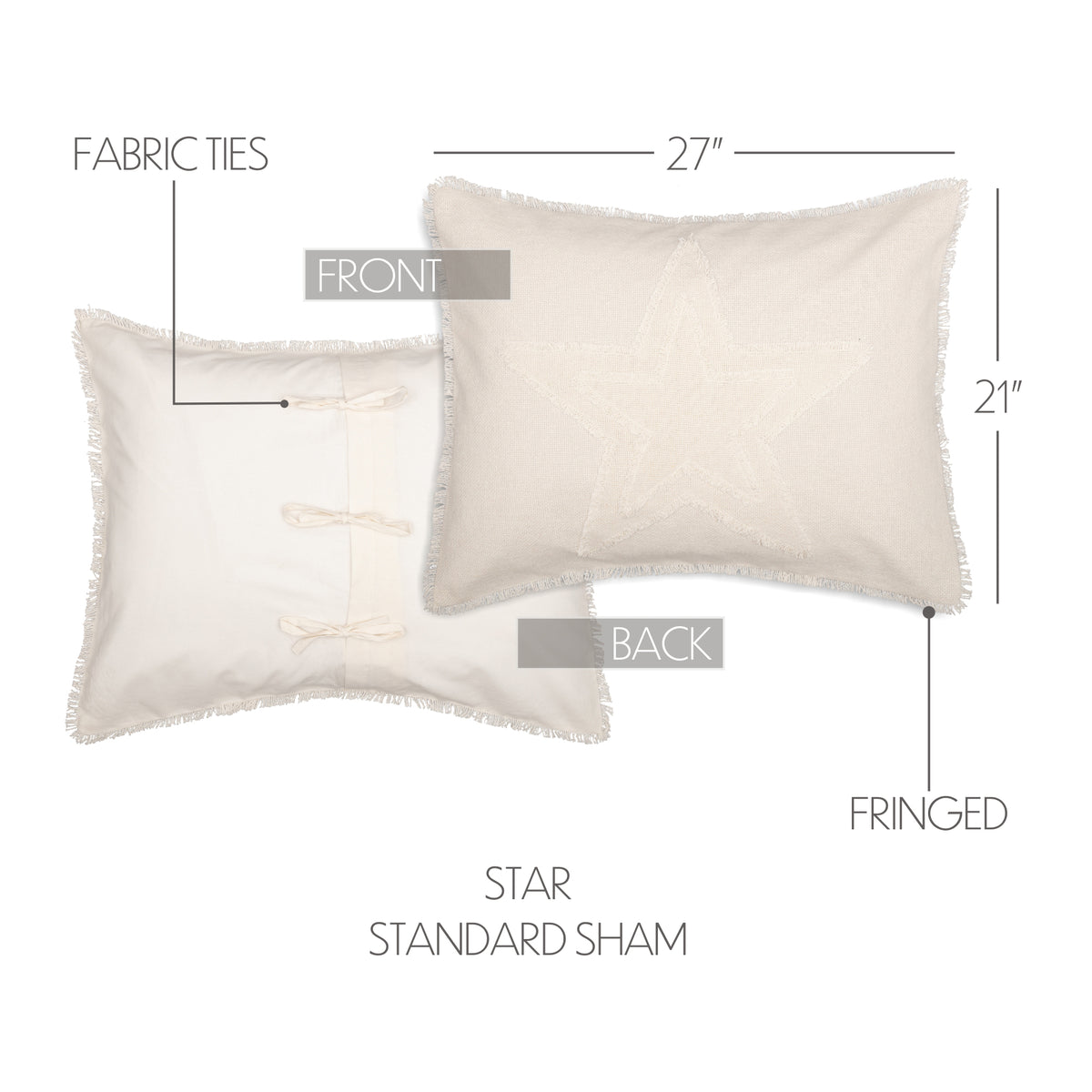 Burlap Antique White Star Standard Sham 21x27, Set of 2