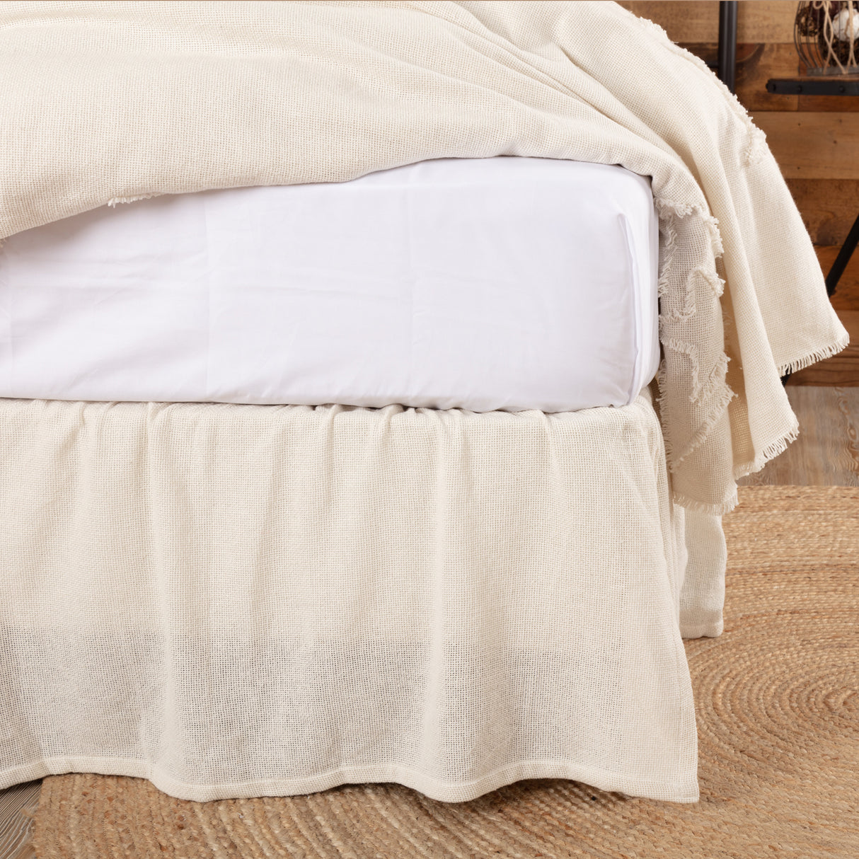 Burlap Antique White Ruffled King Bed Skirt 78x80x16