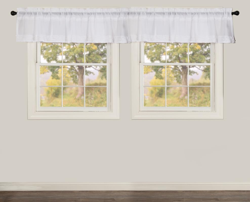 White Ruffled Sheer Valance Set of 2 16x72
