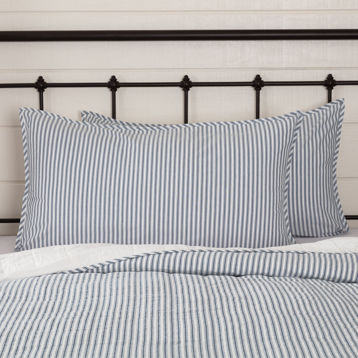 Sawyer Mill Blue Ticking Stripe King Sham 21x37, Set of 2