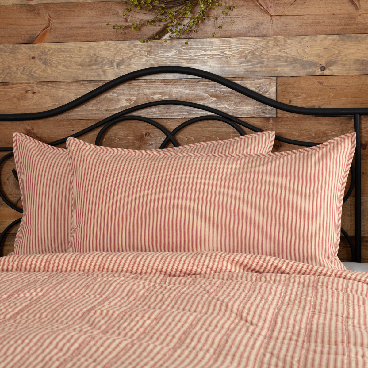 Sawyer Mill Red Ticking Stripe King Sham 21x37, Set of 2