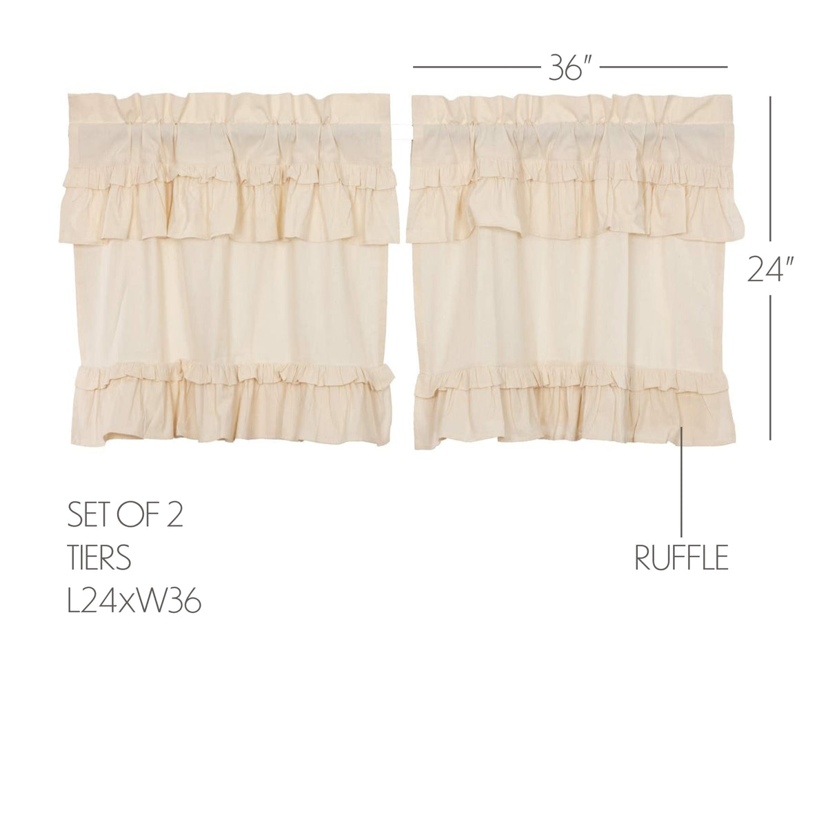 Muslin Ruffled Unbleached Natural Curtain Set