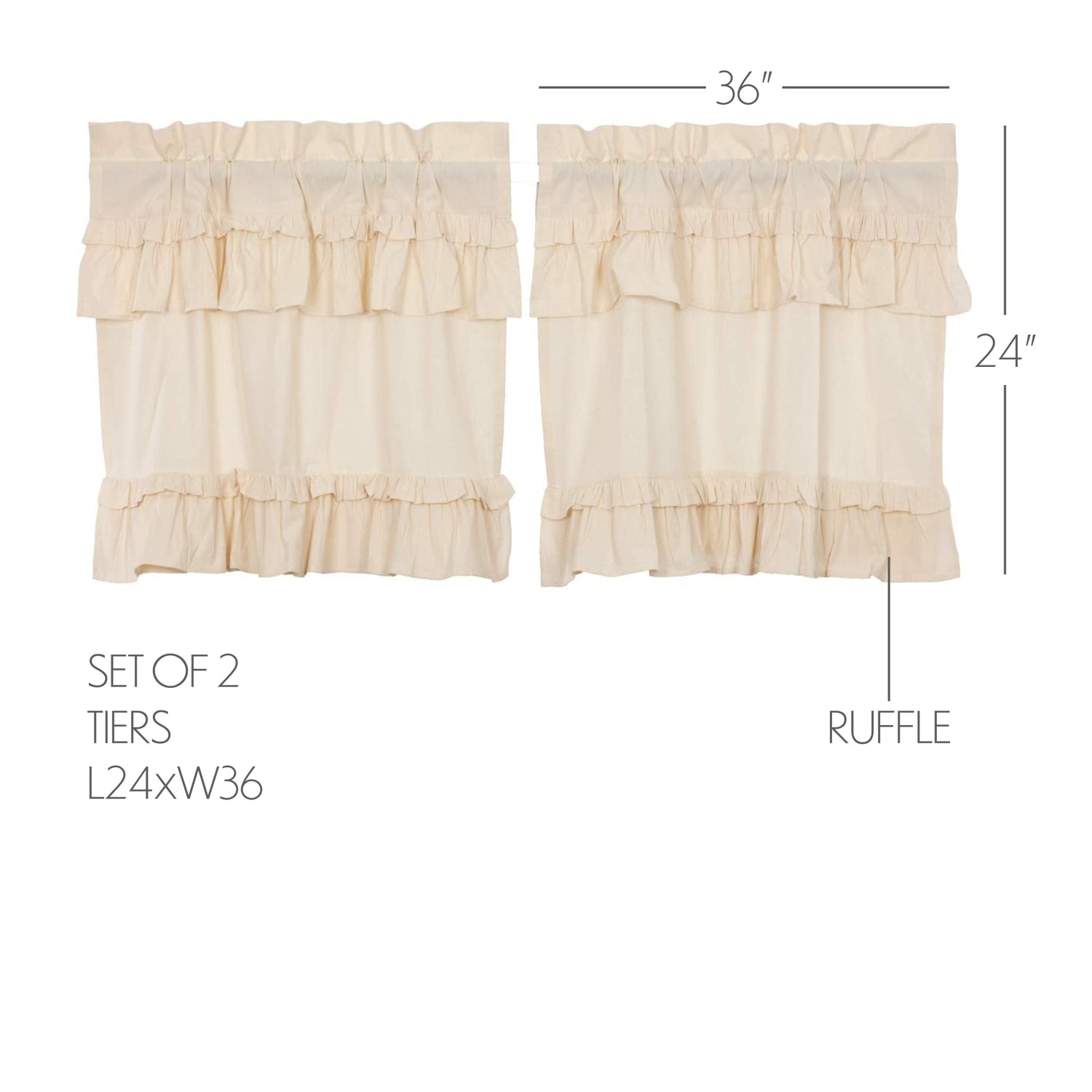 Muslin Ruffled Unbleached Natural Curtain Set