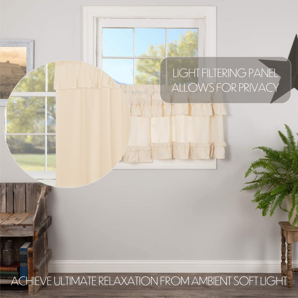 Muslin Ruffled Unbleached Natural Curtain Set