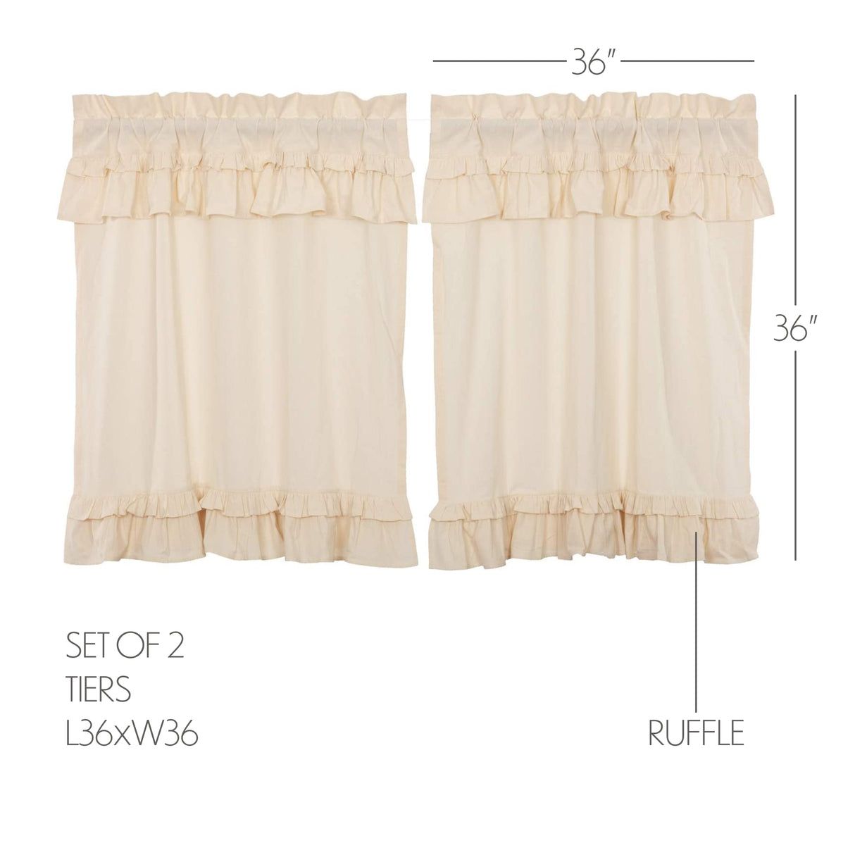 Muslin Ruffled Unbleached Natural Curtain Set