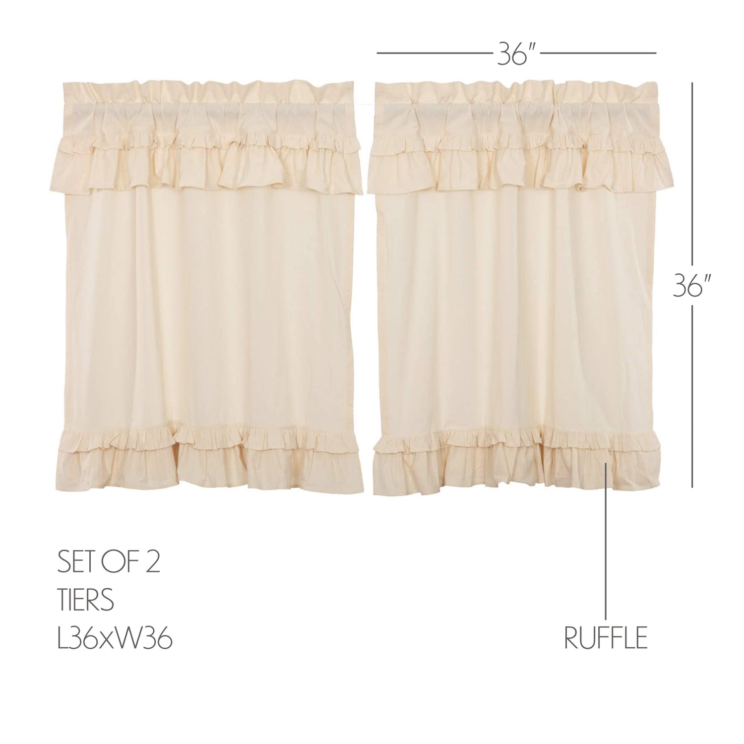 Muslin Ruffled Unbleached Natural Curtain Set