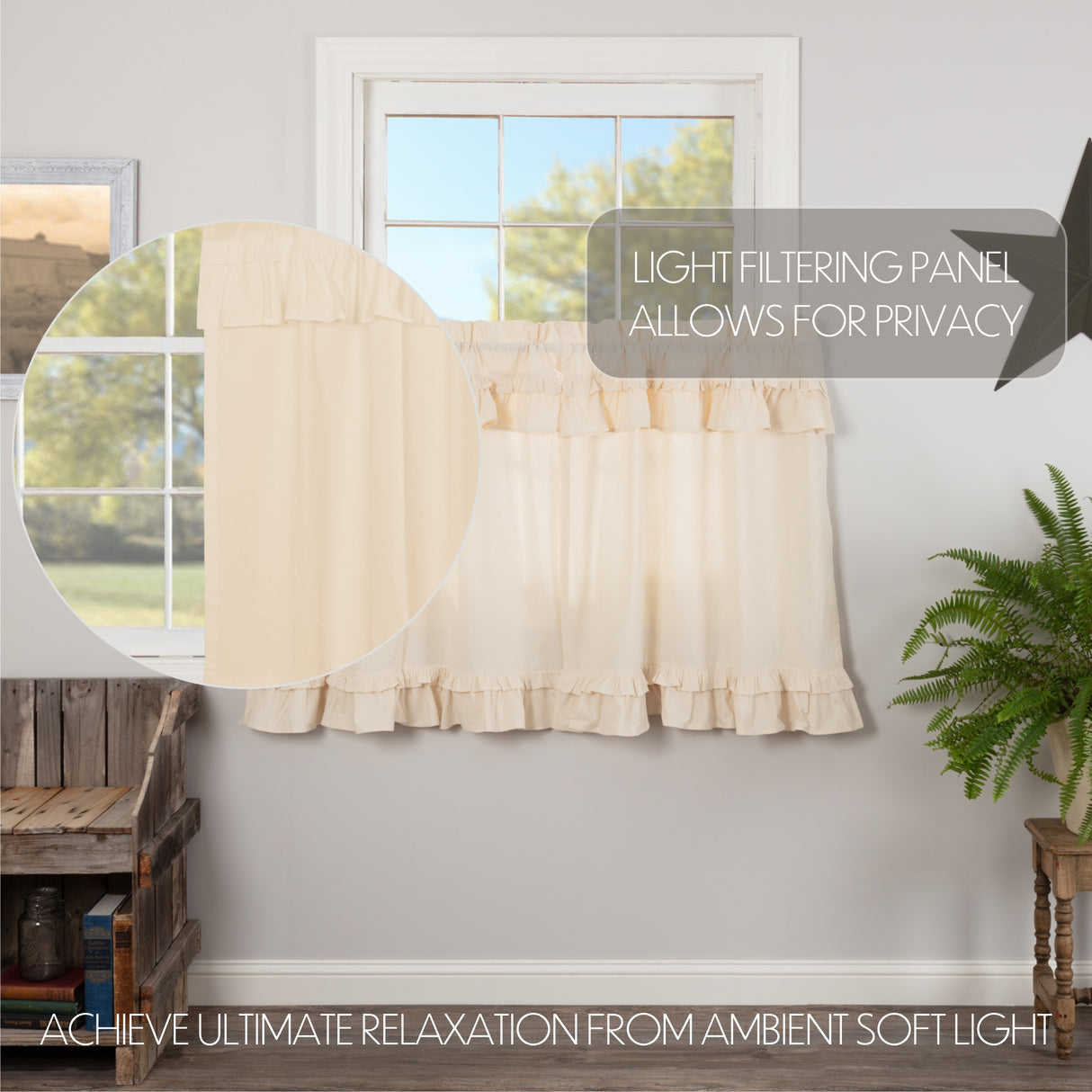 Muslin Ruffled Unbleached Natural Curtain Set