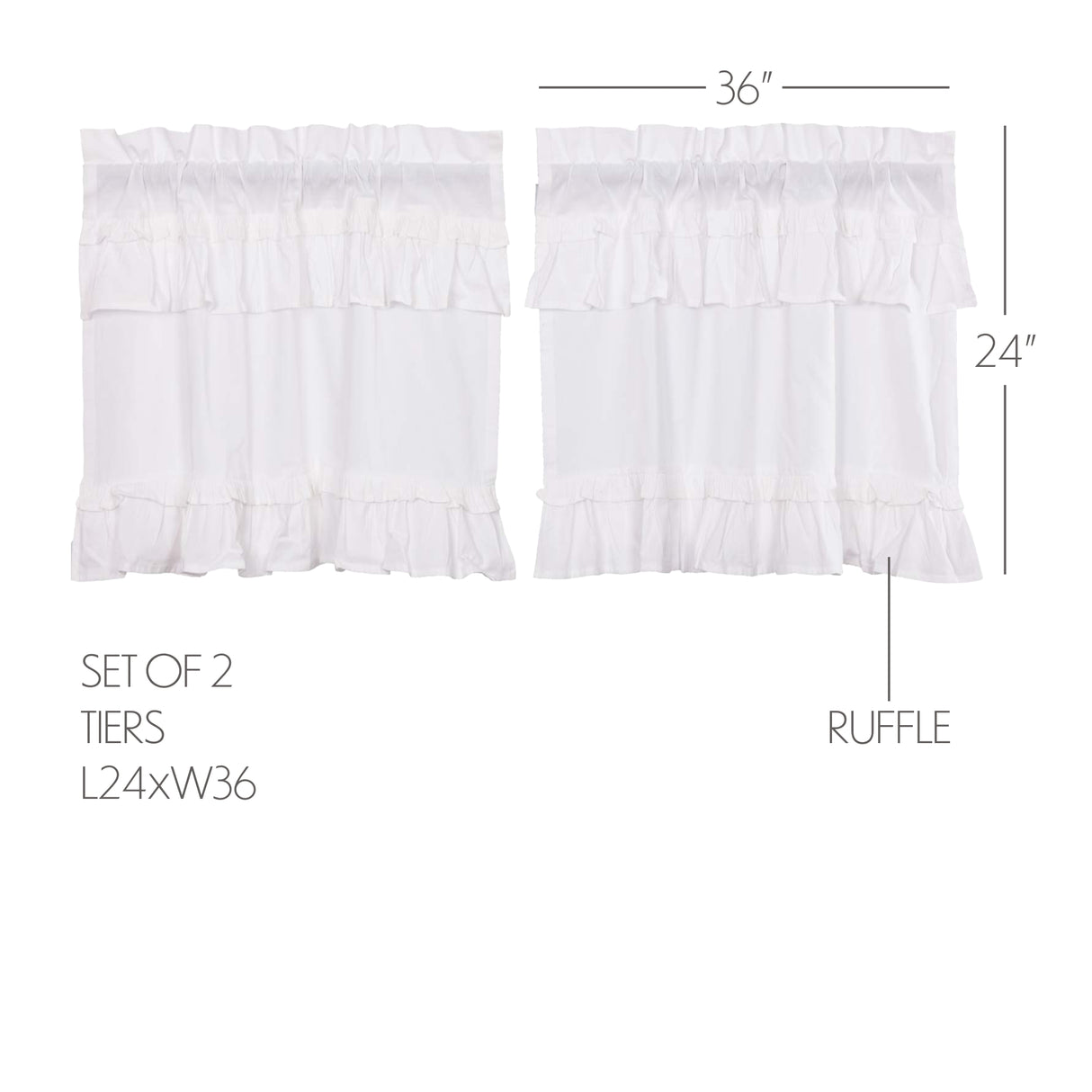 Muslin Ruffled Bleached White Curtain Set