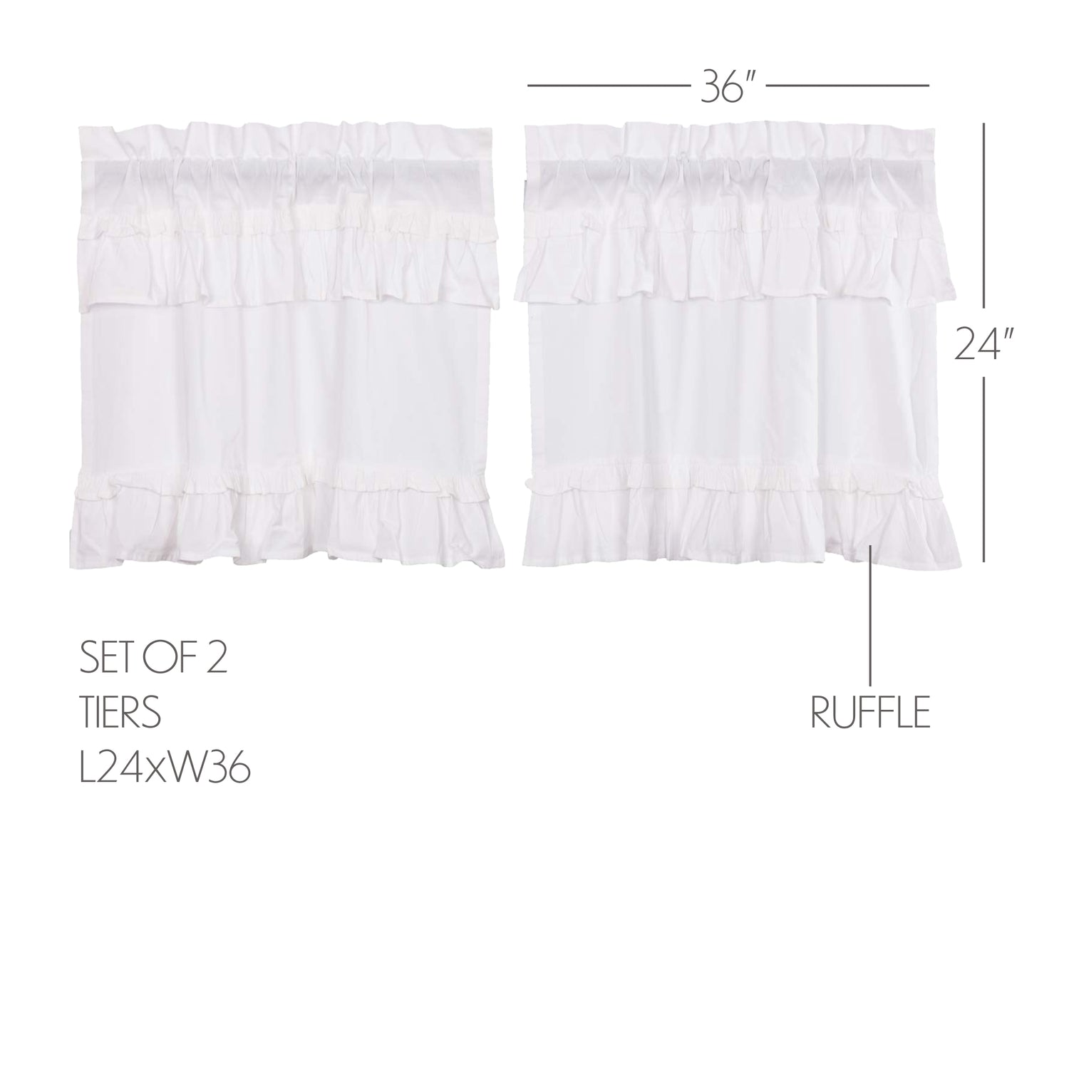 Muslin Ruffled Bleached White Curtain Set