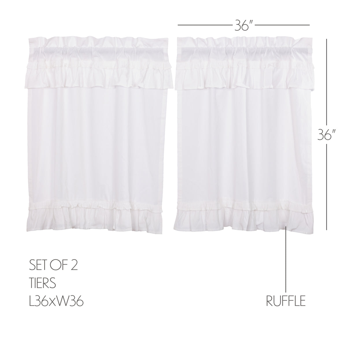 Muslin Ruffled Bleached White Curtain Set