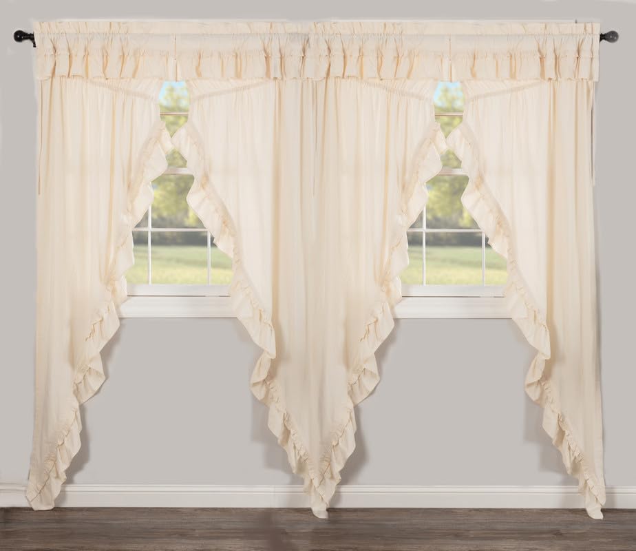 Muslin Ruffled Unbleached Natural Prairie Long Panel Set of 4 84x36x18