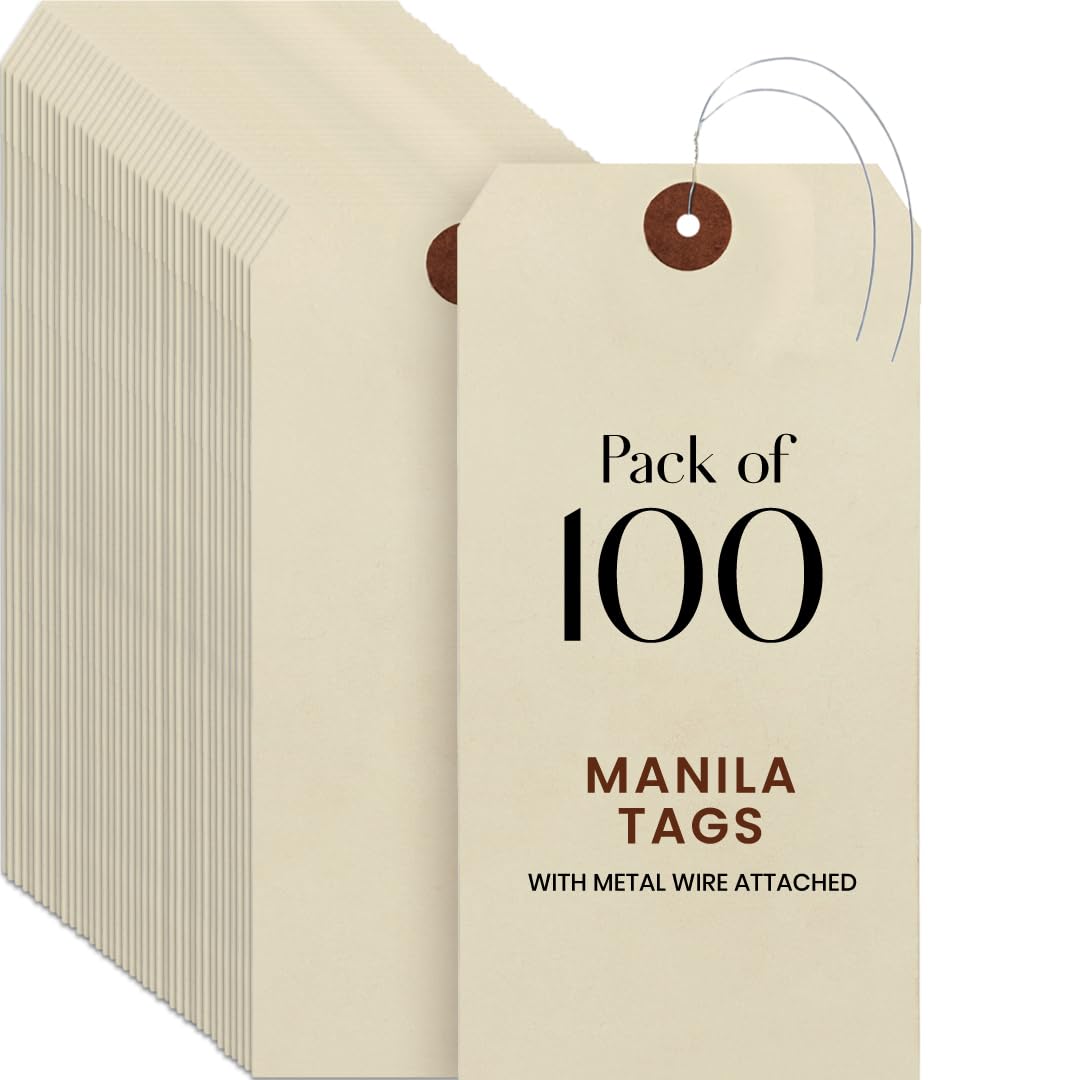 9pt Creme Manila Tag w/ Wire Hanger Set of 100 Size #8