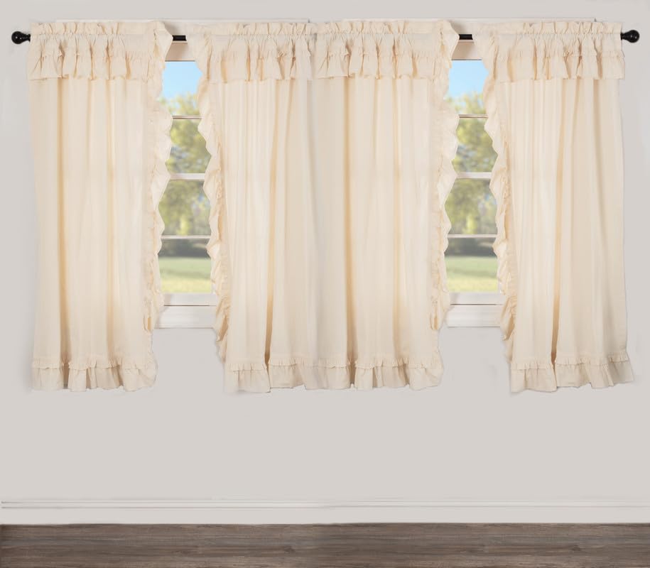 Muslin Ruffled Unbleached Natural Short Panel Set of 4 63x36