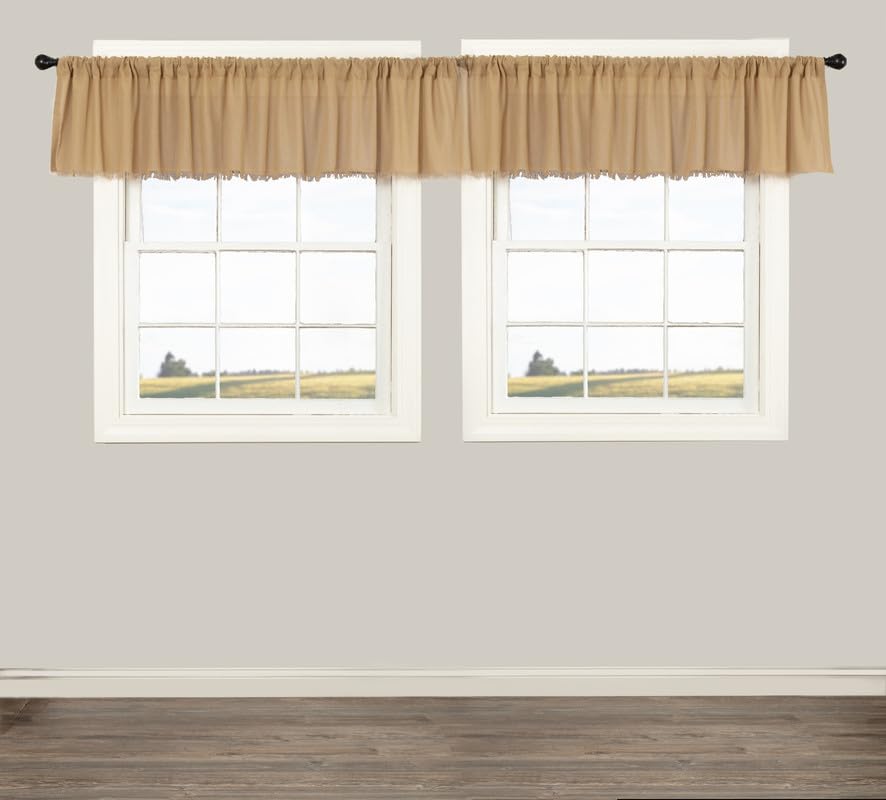 Tobacco Cloth Khaki Valance Fringed Set of 2 16x90