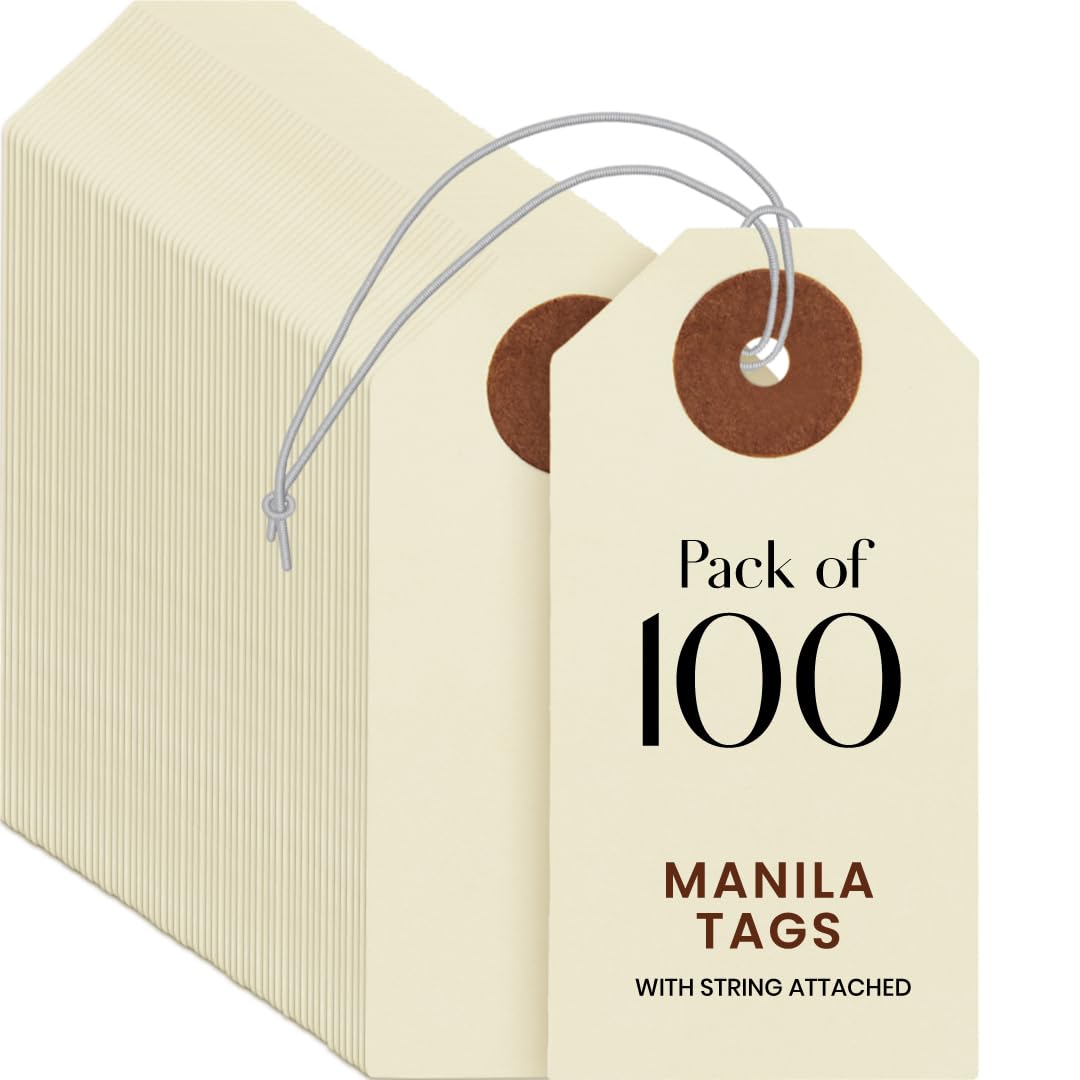 9pt Creme Manila Tag w/ String Set of 100 Size #1