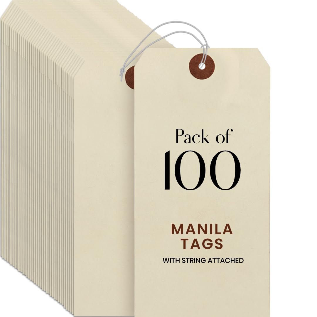 9pt Creme Manila Tag w/ String Set of 100 Size #8