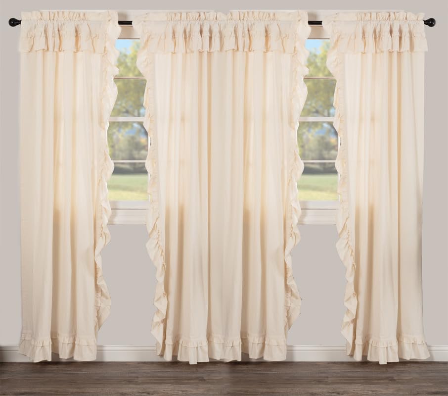 Muslin Ruffled Unbleached Natural Panel Set of 4 84x40