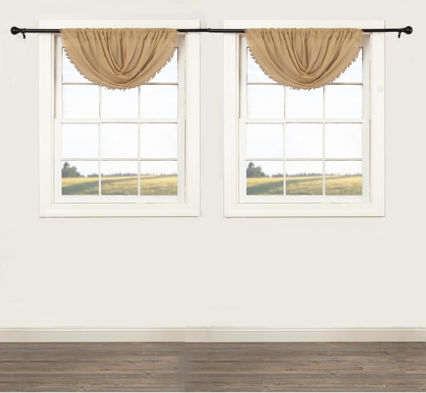 Tobacco Cloth Khaki Balloon Valance Fringed Set of 2 15x60