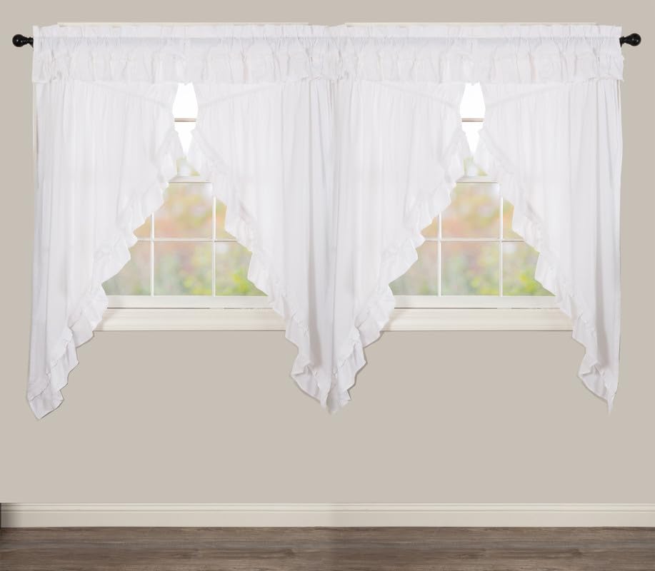 Muslin Ruffled Bleached White Prairie Short Panel Set of 4 63x36x18