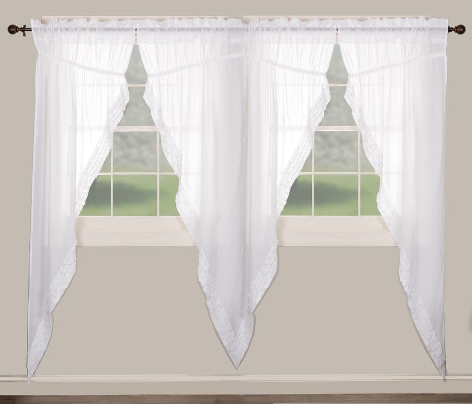 White Ruffled Sheer Prairie Long Panel Set of 4 84x36x18