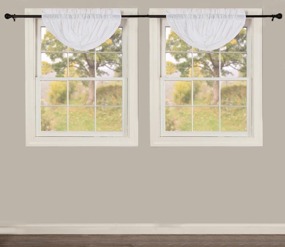 White Ruffled Sheer Balloon Valance Set of 2 15x60
