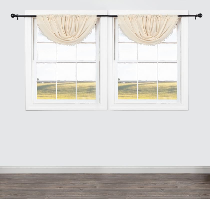 Tobacco Cloth Antique White Balloon Valance Set of 2 Fringed 15x60