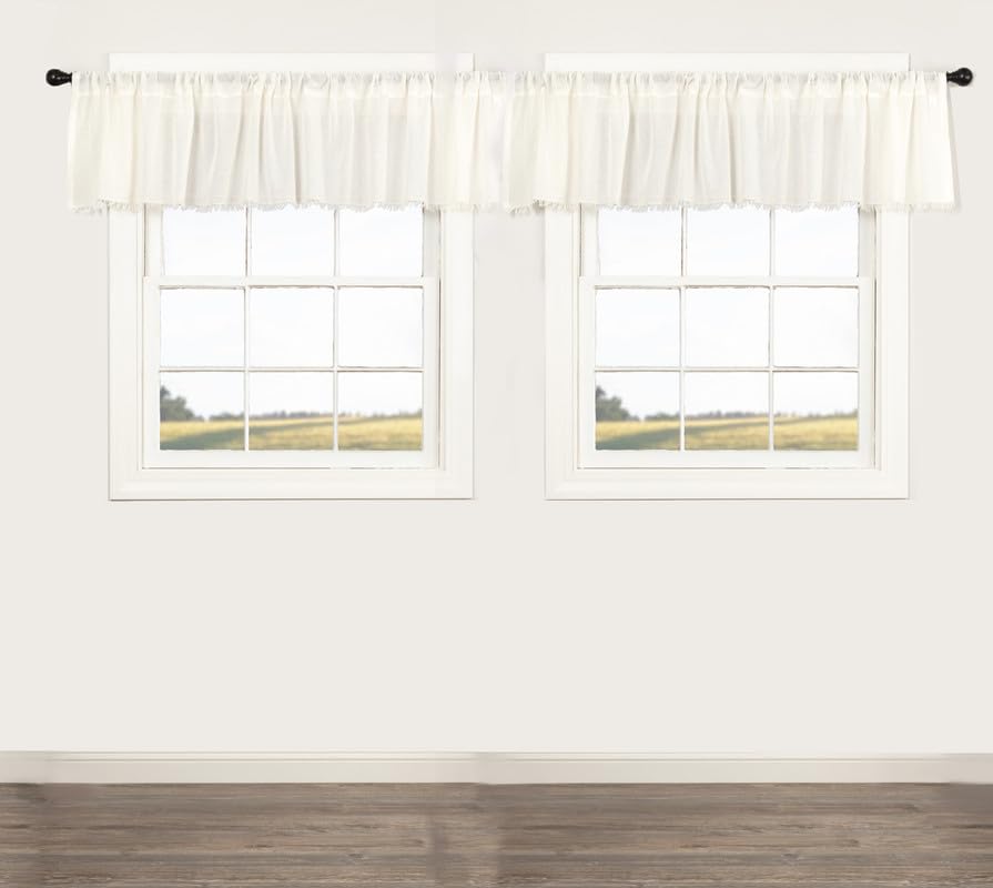 Tobacco Cloth Antique White Valance Fringed Set of 2 16x90
