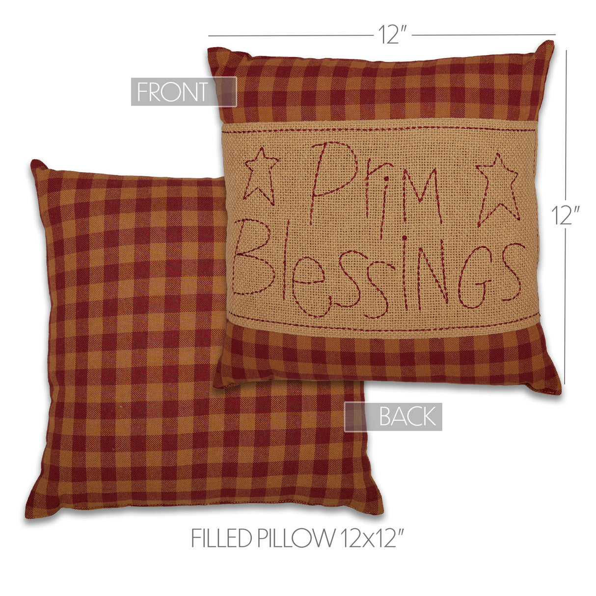 Burgundy Check Prim Blessings Pillow 12x12