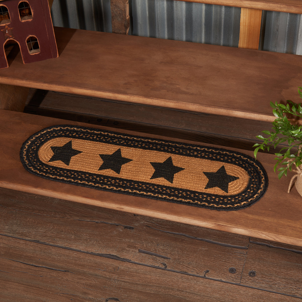 Farmhouse Jute Stair Tread Stencil Stars Oval Latex 8.5x27, Set of 7